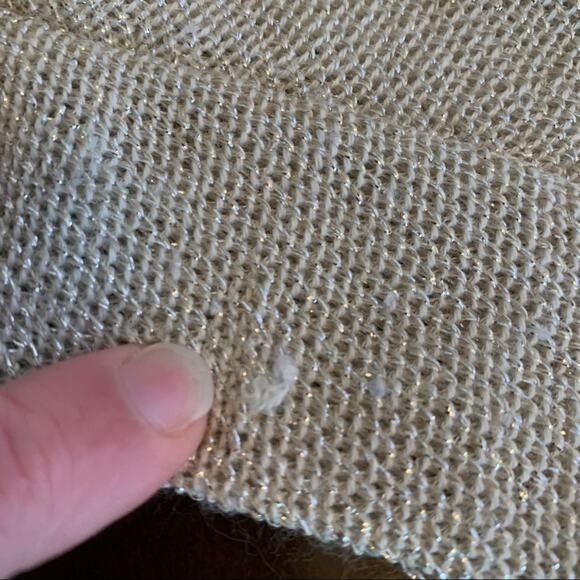 WHBM cream ivory silver gold metallic shimmer knit top size Small - Picture 14 of 15